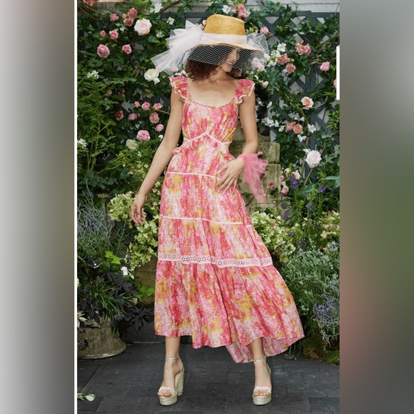 LoveShackFancy Madsen Dress in swaying coral size L